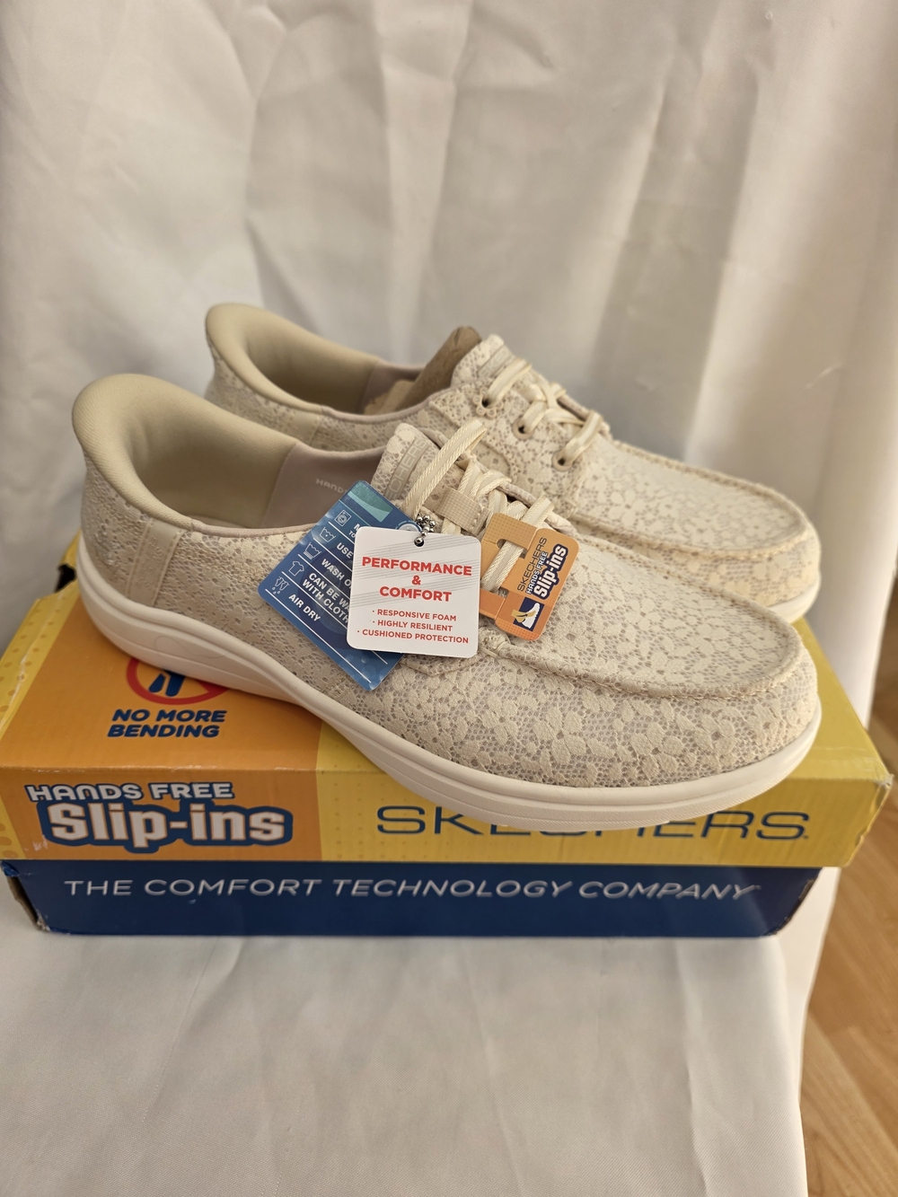 Skechers Women's Beige Lace Slip-In Comfort Shoes